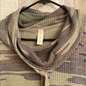 Alter’d State Camouflage Waffle Knit Cowl Neck Top